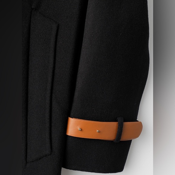 100% Wool Coat, British Trench Coat, Black - Picture 7 of 12